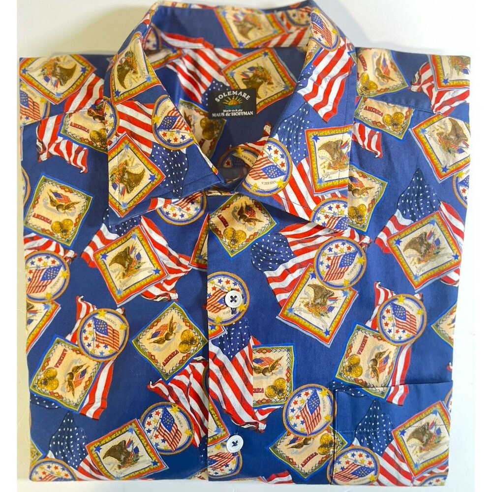 Solemare Men’s Short Sleeve Casual Shirt Patriotic Graphic Made In Italy XL